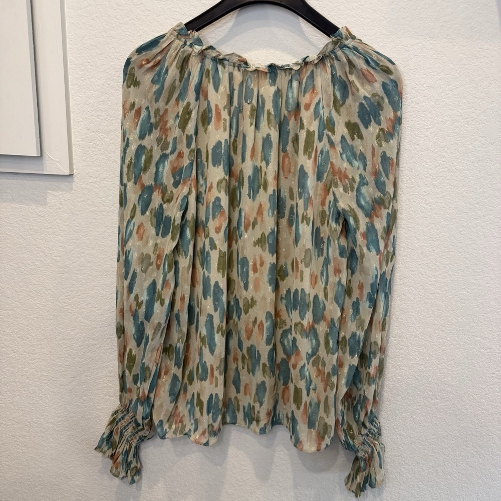 Ramy Brook Taryn Abstract Print Metallic Dot Blouse Size Medium - Picture 8 of 11